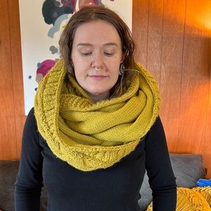 Brekka yellow cable knit wide infinity scarf